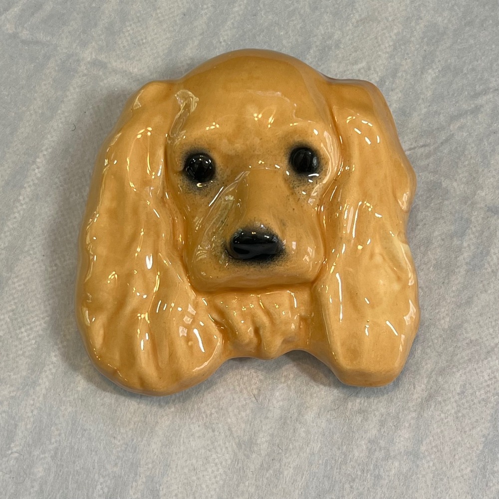 Vintage Ceramic Cocker Spaniel Dog Wall Pocket Planter Tan Glossy Glaze 5.5in